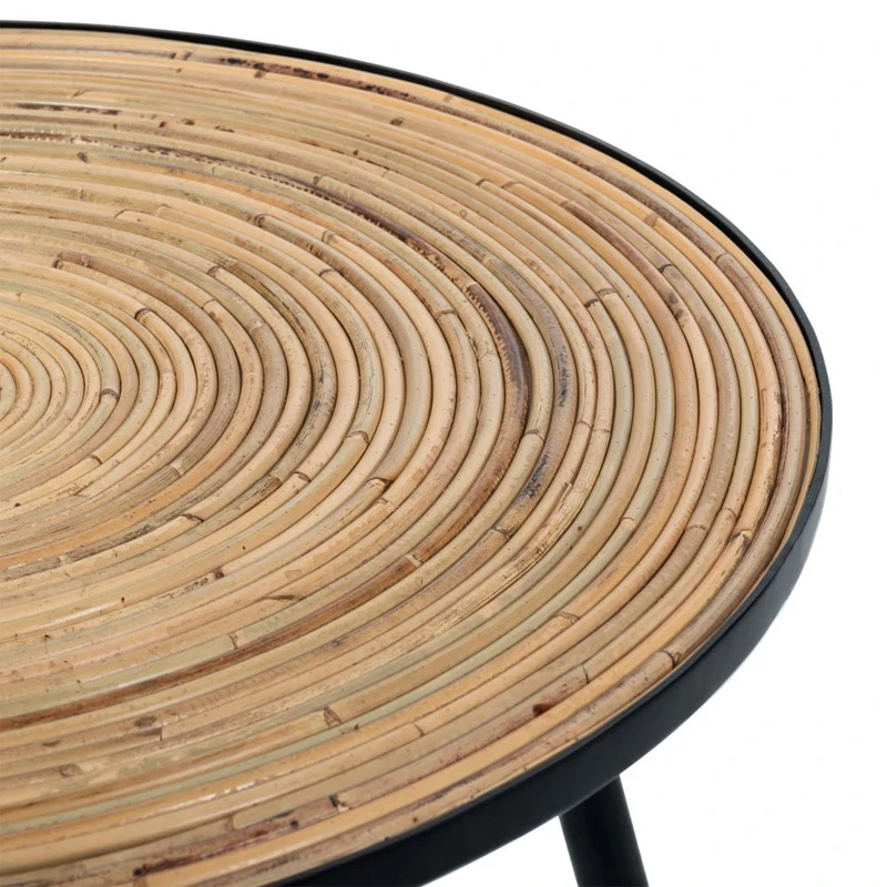 BLACK METAL ROUND COFFEE RATTAN TABLE D73x40CM