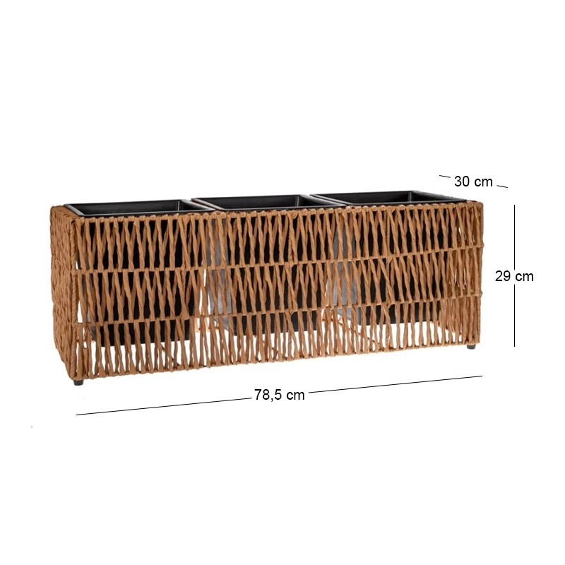 RATTAN RECTANGULAR PLANTER WITH 3 CASES 78,5X30X29CM