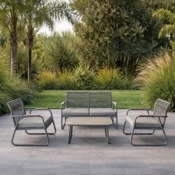 ROCCO Set (4pcs) Metal Beige/Rope Wicker Beige/Cushions Beige