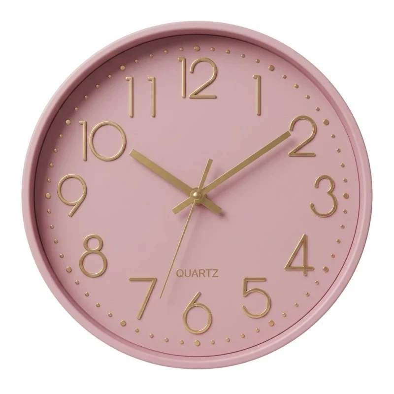 PLASTIC WALL CLOCK IN PINK COLOR WITH GOLD DETAILS D30X4CM