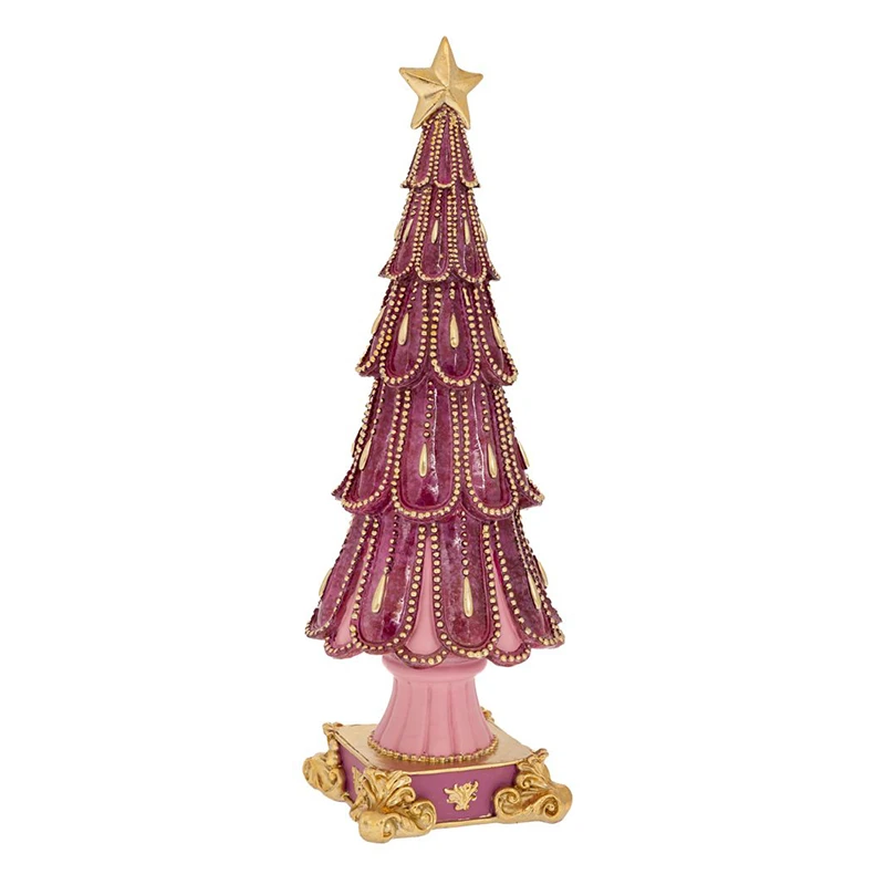 PINK RESIN CHRISTMAS TREE WITH GOLD STAR AND DETAILS 14,5X14,5X41CM