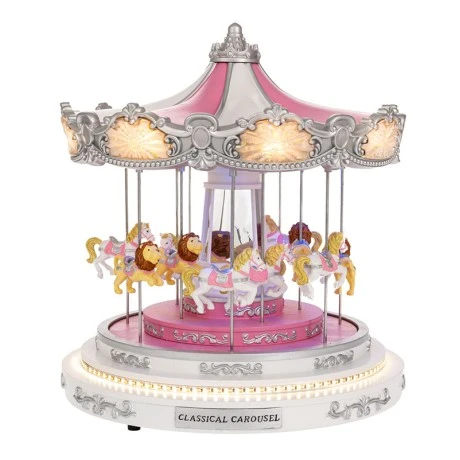 XMAS ANIMATED PINK RESIN CAROUSEL WITH LED LIGHTS, INCLUDING  ADAPTOR 30X30X36CM