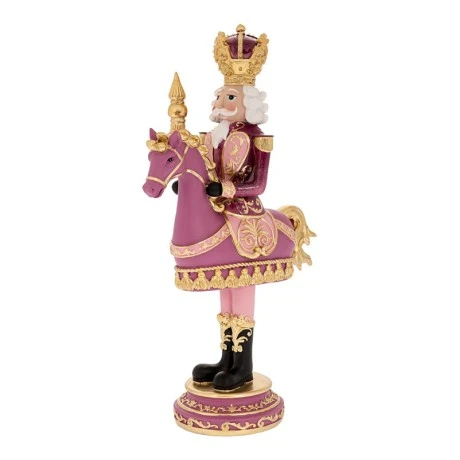 XMAS PINK RESIN NUTCRACKET RIDING A HORSE 19,5X9,5X33CM