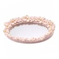 WHITE RESIN EMBOSSED FLOWERS AND MIRROR TRAY 27x19x3,5CM
