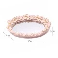 WHITE RESIN EMBOSSED FLOWERS AND MIRROR TRAY 27x19x3,5CM