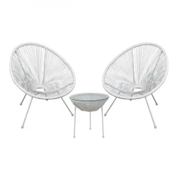 ACAPULCO Set (3-pcs) White Steel, White Plastic Rattan ACAPULCO Set (3-pcs) White Steel, White Plastic Rattan