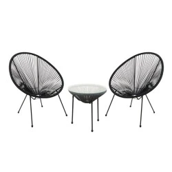 ACAPULCO Set (3-pcs) Black Steel, Black Plastic Rattan ACAPULCO Set (3-pcs) Black Steel, Black Plastic Rattan