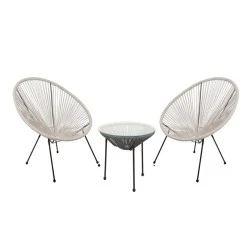 ACAPULCO Set (3-pcs) Black Metal, White-Black Plastic Rattan ACAPULCO Set (3-pcs) Black Metal, White-Black Plastic Rattan