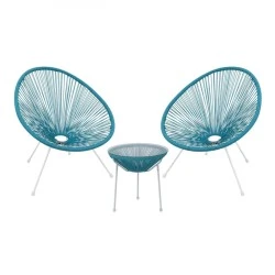 ACAPULCO Set (3-pcs) White Steel, Blue Plastic Rattan ACAPULCO Set (3-pcs) White Steel, Blue Plastic Rattan