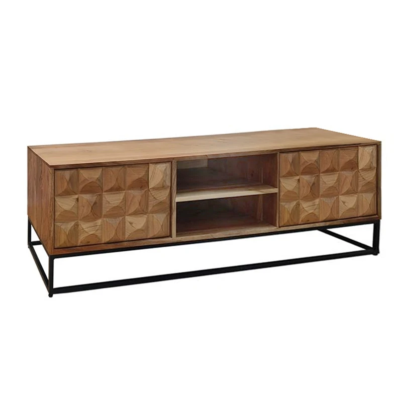 SANTORY TV Board 145x40x47cm Acacia Natural Finish/Steel Black