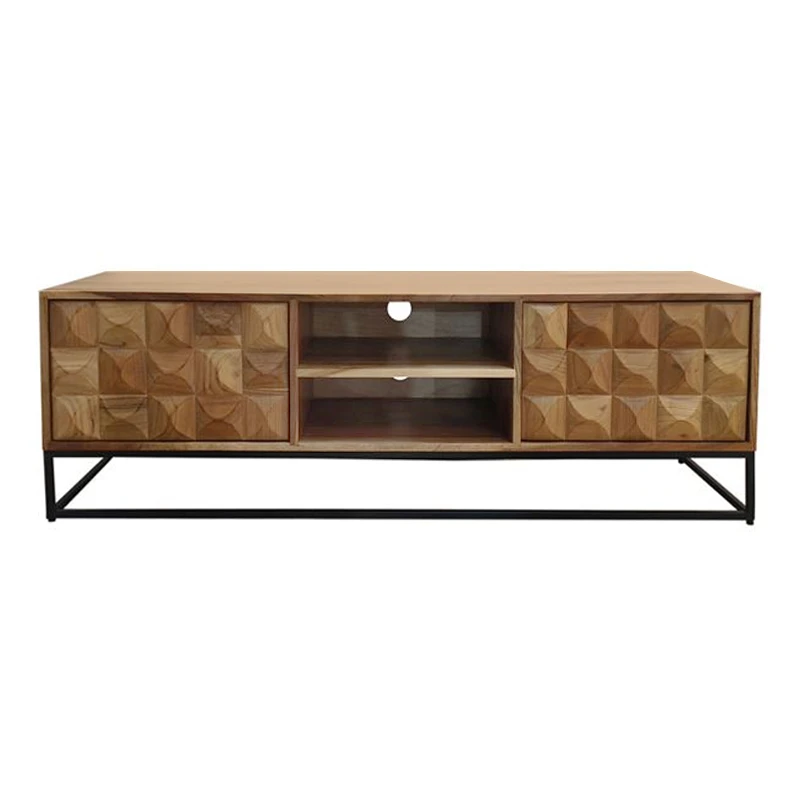 SANTORY TV Board 145x40x47cm Acacia Natural Finish/Steel Black