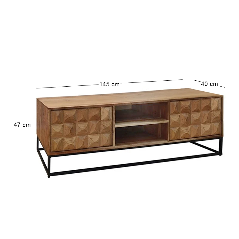 SANTORY TV Board 145x40x47cm Acacia Natural Finish/Steel Black