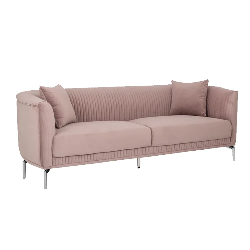 DUSTY PINK THREE-SEATER SOFA 220X96X73CM W SILVER METAL LEGS KD