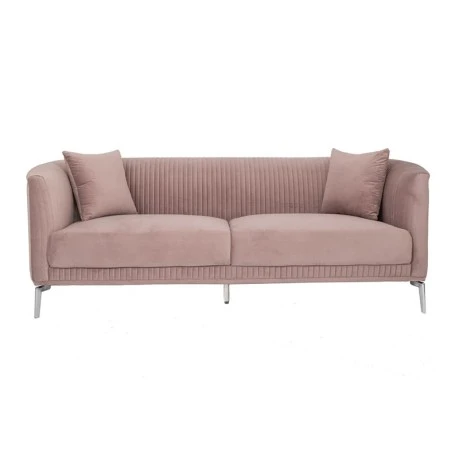 DUSTY PINK THREE-SEATER SOFA 220X96X73CM W SILVER METAL LEGS KD