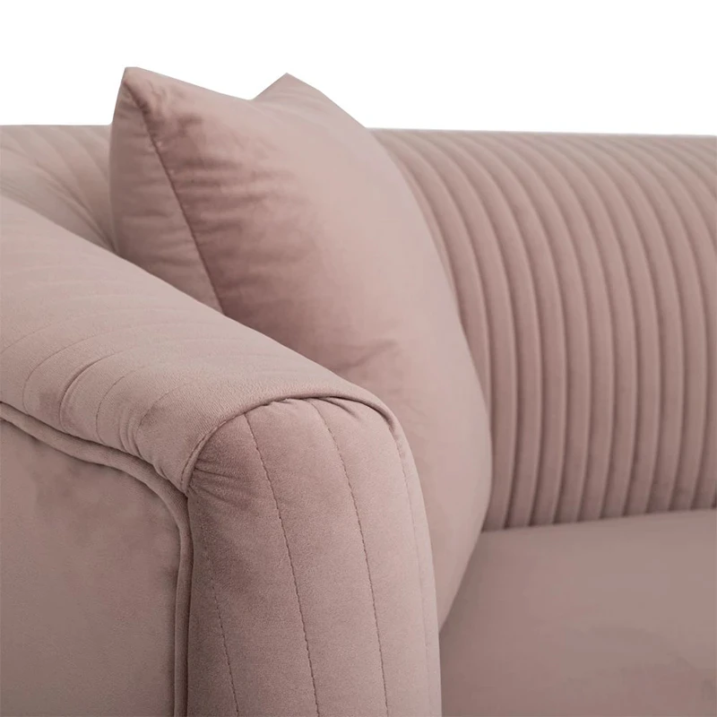 DUSTY PINK THREE-SEATER SOFA 220X96X73CM W SILVER METAL LEGS KD