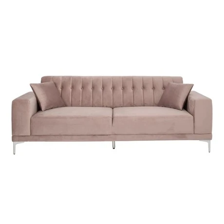 DUSTY PINK THREE-SEATER SOFA 236X86X85CM W SILVER METAL LEGS KD