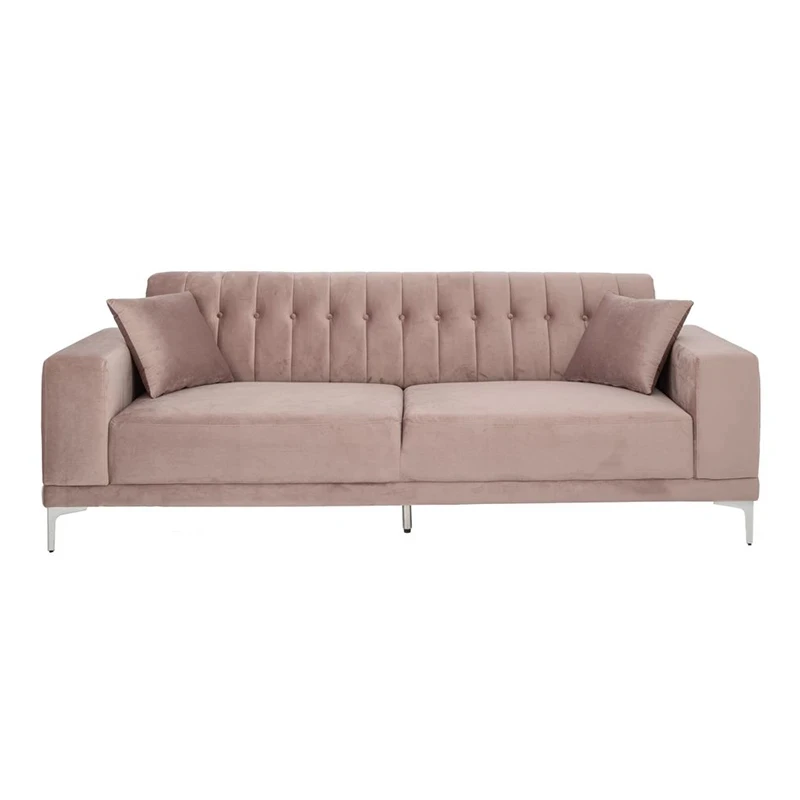 DUSTY PINK THREE-SEATER SOFA 236X86X85CM W SILVER METAL LEGS KD