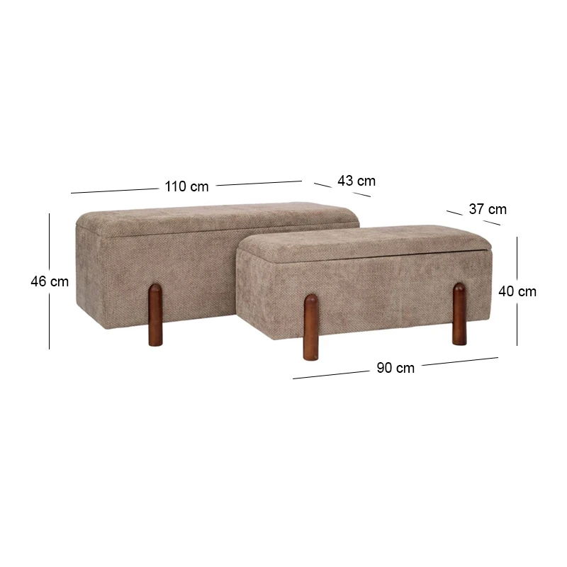 ELEPHANT LENGTHY STOOL ON WOODEN LEGS AND INSIDE STORAGE D110X43X46CM D90X37X40CM