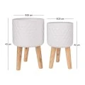 SET 2 WHITE METAL FLOWER POT WITH WOODEN LEGS 28X43 25X41CM