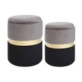 SΕΤ 2 BLACK GREY AND GOLD WOODEN STOOL 40x40x45 35x35x40CM