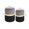 SΕΤ 2 BLACK GREY AND GOLD WOODEN STOOL 40x40x45 35x35x40CM