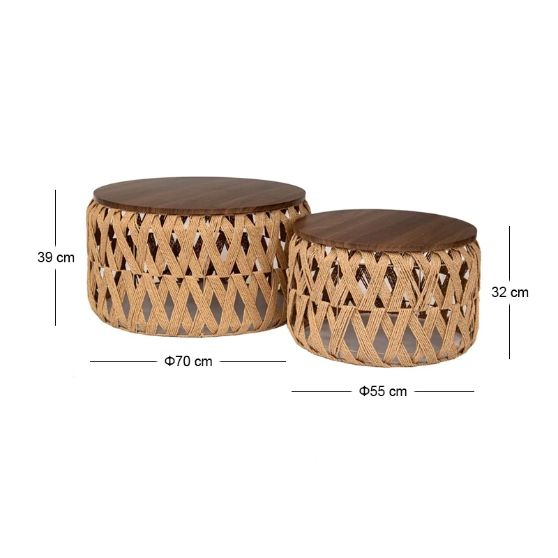 SET 2 KNITTED ROPE STOOL 70X39 55X30CM