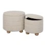SET 2 CREAM FABRIC STOOL WITH STORAGE SPACE AND WOODEN LEGS 48X48X40  37X37X34CM