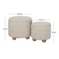SET 2 CREAM FABRIC STOOL WITH STORAGE SPACE AND WOODEN LEGS 48X48X40  37X37X34CM