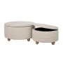SET 2 CREAM FABRIC STOOL WITH STORAGE SPACE AND WOODEN BASE 83X83X42  63X63X35CM