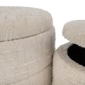 SET 2 CREAM FABRIC STOOL WITH STORAGE SPACE AND WOODEN BASE 83X83X42  63X63X35CM