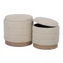 SET 2 CREAM FABRIC STOOL WITH STORAGE SPACE AND WOODEN BASE 42X40X40  35X35X34CM