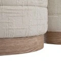 SET 2 CREAM FABRIC STOOL WITH STORAGE SPACE AND WOODEN BASE 42X40X40  35X35X34CM