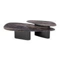SET 2 GREY METAL TABLES WITH GREY BROWN MARBLE SURFACE 144X75X47CM