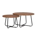 SET 2 BROWN CIRCLE TABLES MDF ON BLACK METAL LEGS D60X39CM
