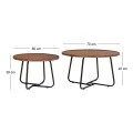 SET 2 BROWN CIRCLE TABLES MDF ON BLACK METAL LEGS D60X39CM