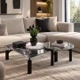 SET 2 BLACK METAL TABLES WITH BLACK MARBLE SURFACE 90X90X35CM D60X42CM