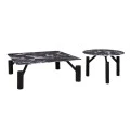 SET 2 BLACK METAL TABLES WITH BLACK MARBLE SURFACE 90X90X35CM D60X42CM