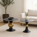 SET 2 BLACK GOLD METAL TABLES WITH BLACK AND WHITE CERAMIC SURFACE (MARBLE EFFECT) D80X47 D60X56