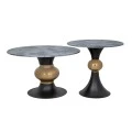 SET 2 BLACK GOLD METAL TABLES WITH BLACK AND WHITE CERAMIC SURFACE (MARBLE EFFECT) D80X47 D60X56