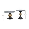 SET 2 BLACK GOLD METAL TABLES WITH BLACK AND WHITE CERAMIC SURFACE (MARBLE EFFECT) D80X47 D60X56