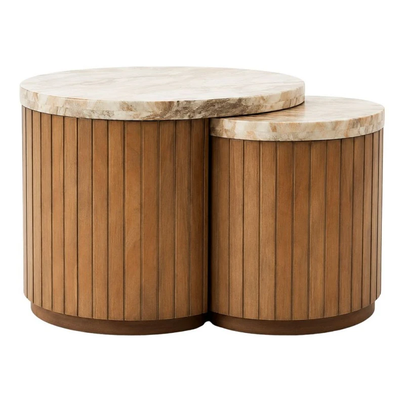 WOODEN COFFEE TABLES WITH WHITE SURFACE AND MARBLE EFFECT D75X40  D50X30CM