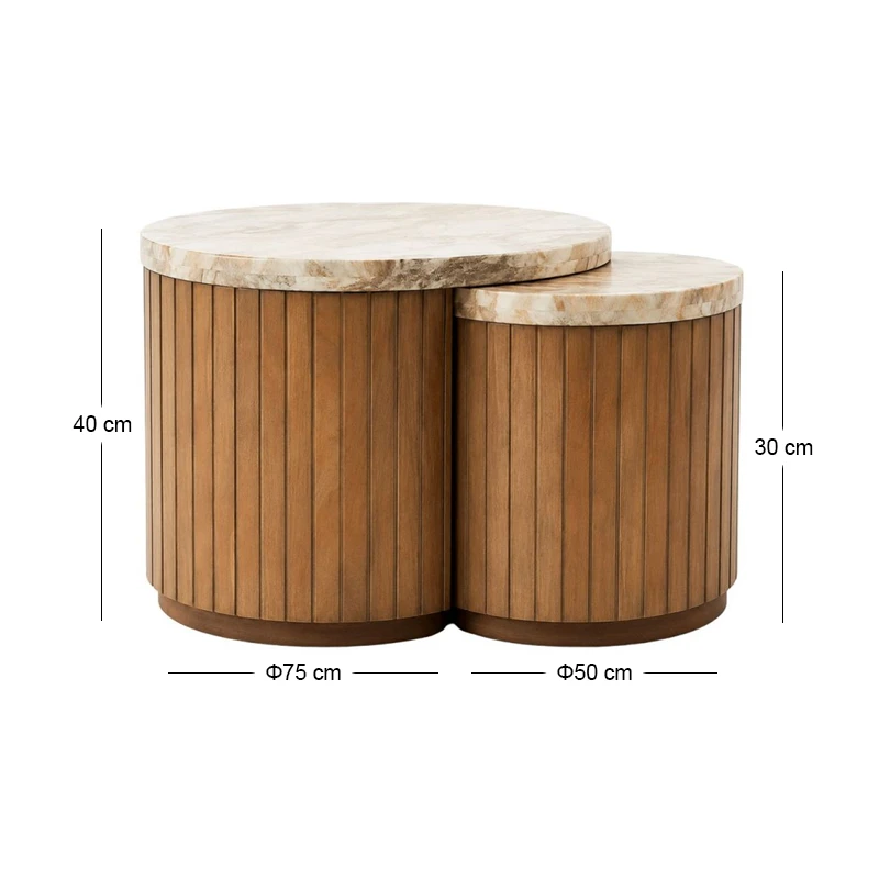 WOODEN COFFEE TABLES WITH WHITE SURFACE AND MARBLE EFFECT D75X40  D50X30CM