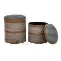 SET 2 WOODEN BROWN STOOL WITH GREY LEATHER SEAT 39x45 34x38CM