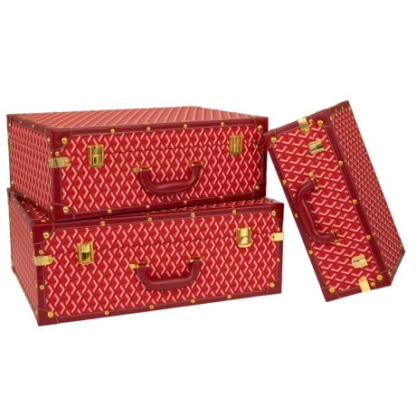 SET 3 RED CHECKERED LUGGAGE WITH GOLD DETAILS 53Χ38Χ20CM 48Χ32Χ17CM 38Χ25Χ14CM