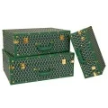 SET 3 GREEN CHECKERED LUGGAGE WITH GOLD DETAILS 53Χ38Χ20CM 48Χ32Χ17CM 38Χ25Χ14CM