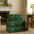 SET 3 GREEN CHECKERED LUGGAGE WITH GOLD DETAILS 53Χ38Χ20CM 48Χ32Χ17CM 38Χ25Χ14CM