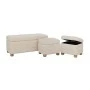 SET 3 CREAM FABRIC STOOL WITH STORAGE SPACE AND WOODEN LEGS 93X42X41  40X34X34  40X34X34CM