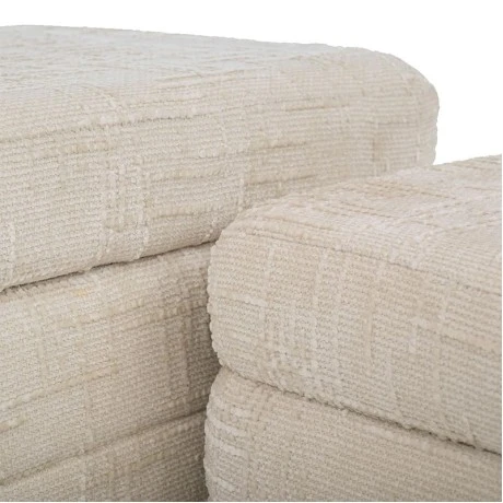 SET 3 CREAM FABRIC STOOL WITH STORAGE SPACE AND WOODEN LEGS 93X42X41  40X34X34  40X34X34CM