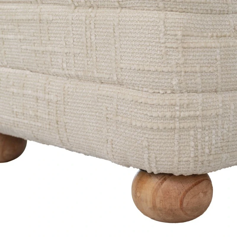 SET 3 CREAM FABRIC STOOL WITH STORAGE SPACE AND WOODEN LEGS 93X42X41  40X34X34  40X34X34CM