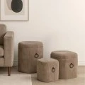 SET 3 ELEPHANT FABRIC SQUARE STORAGE STOOL WITH BLACK METAL HANDLES 38X38X43CM 33X33X33CM 27X27X27CM
